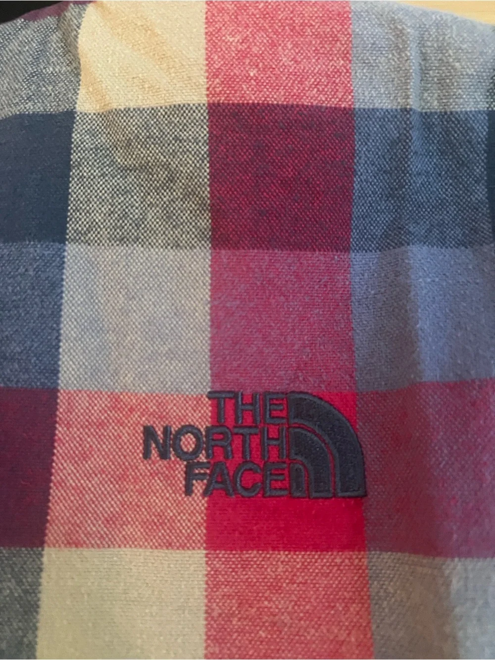 The North Face reversible padded jacket black and buffalo plaid flannel Large